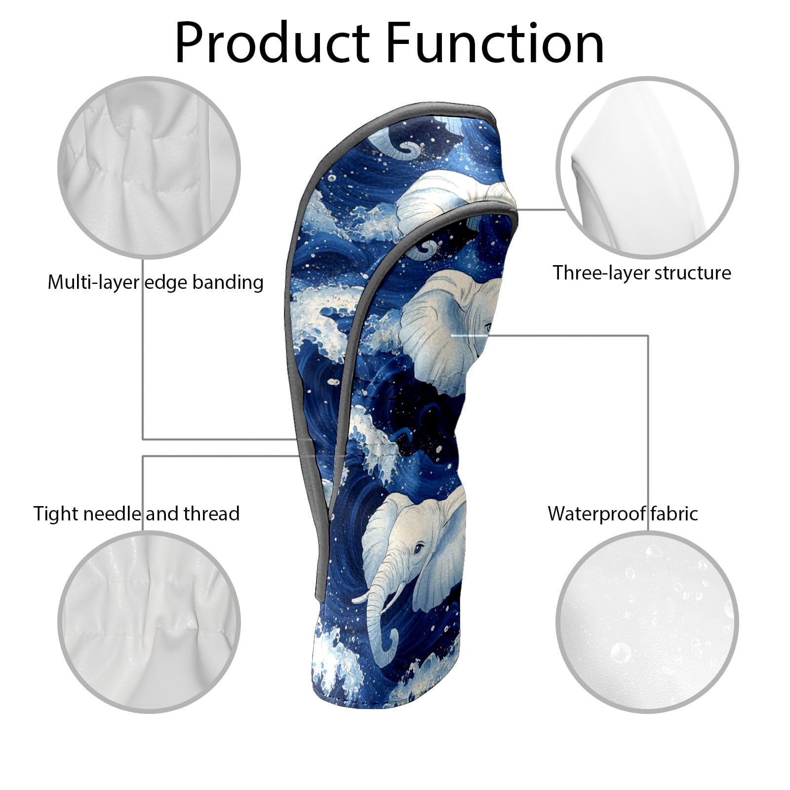 Golf Club Covers PU Leather Waterproof Head Covers for Fairway Woods Hybrids Elephant Wave Unisex Fits Most Brands