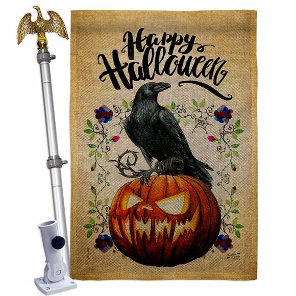 Angeleno Heritage HS130411-DB-02 Corbeau et Citrouille Halloween d'Automne 28 x 40 Po. Drapeaux Horizontaux Décoratifs Double Face pour Décoration Bannière Jardin Jardin Cadeau