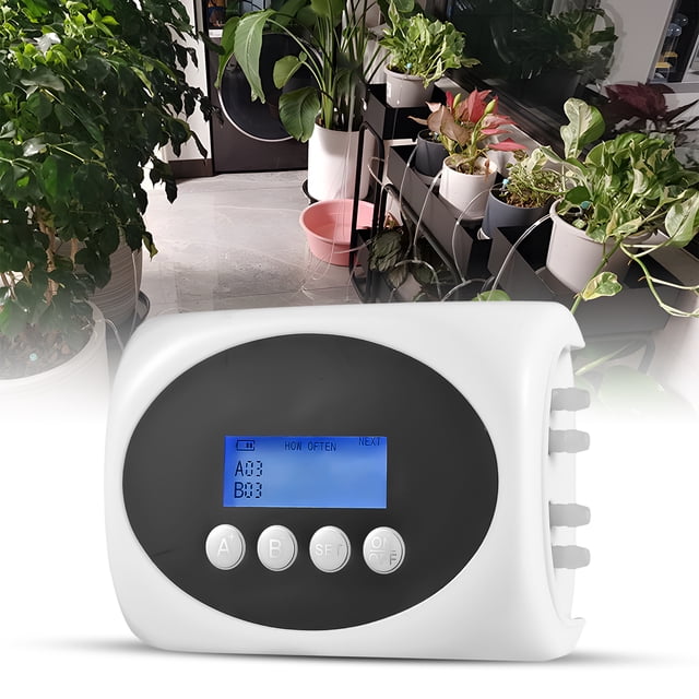 Riwcyla 3W Solar Automatic Watering Device Dual Pump Timed Irrigator for 15 Pots LCD Display USB/Solar Panel Powered Drip Irrigation Kits 10m Tube Length for Flowers Plants