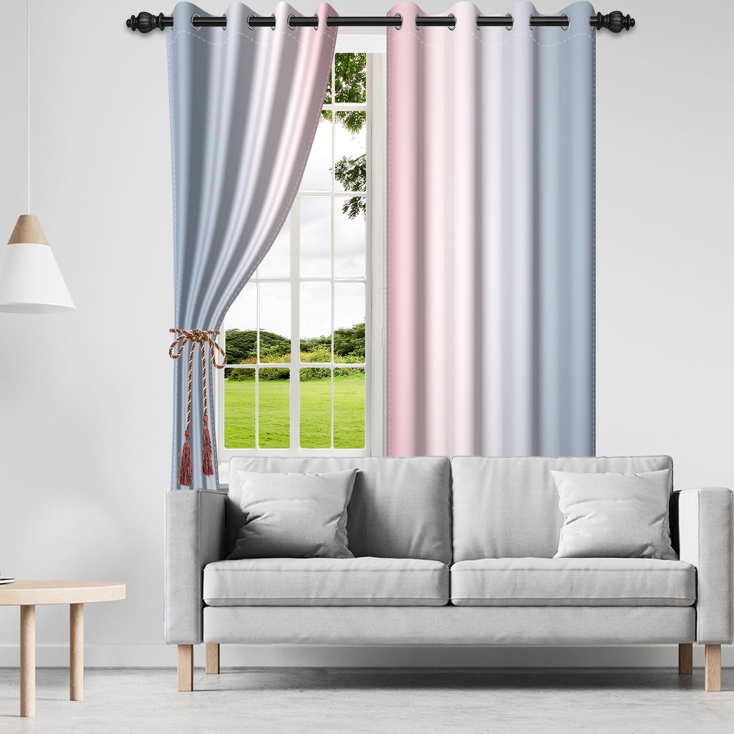 Lfeey Blackout Curtains 96 inch, Thermal Insulated for Kitchen Bedroom, Pink Gray, Set of 2