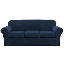 TOPCHANCES 4-Piece Velvet Plush High Stretch Sofa Cover Slipcover, With Separate Cushion Covers (DarkBlue, Loveseat/3-seater)