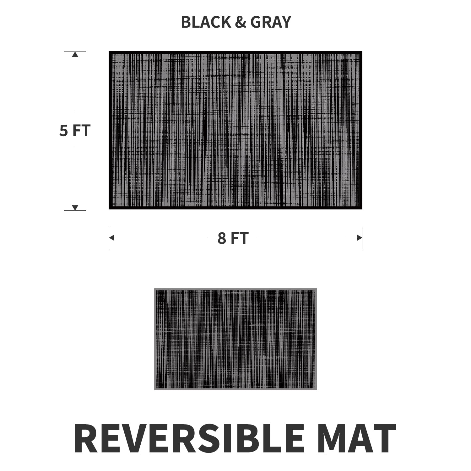 VUNATE Outdoor Rug Carpet 5'x8' Waterproof Reversible Patio Rug Portable Modern Abstract Indoor Outdoor Rug Plastic Straw Rug for RV Camping Garden Picnic Deck Backyard Porch Decor Black and Gray