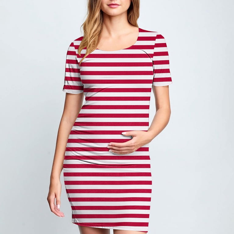 red and white striped maternity dress Red Textured Stripe Knit Maternity T-Shirt Dress PinkBlush