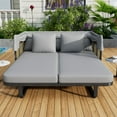 thumbnail image 2 of 57" Outdoor Patio Daybed Rattan Daybed Outdoor Sunbed with Detachable Pillows for Patio, Backyard, Pool, Grey, 2 of 9