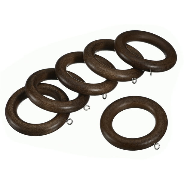 Anillo de cortina de madera Uxcell 6Pack de 2.75 pulgadas para barra de cortina, nogal