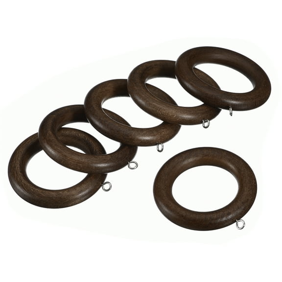 Uxcell 6Pack 2.75 Inch Wooden Curtain Drapery Rings Hook for Curtain Drapery Rod, Walnut