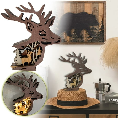 

Appreciation Gifts for Women Wooden Animal Head Glowing Wolf Bear Layer Animal Decoration Bear Statue Desktop Christmas Gifts for Living Room Dining Desk Decorations