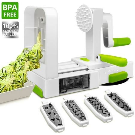 Vegetable Spiral Slicer, ANKO 100% Stainless-Steel Blades BPA FREE Spiral Slicer, 5-Blade Best Fruits and Veggie Pasta and Spaghetti Maker for Low Carb,Gluten-Free Meals with Extra Blade Caddy