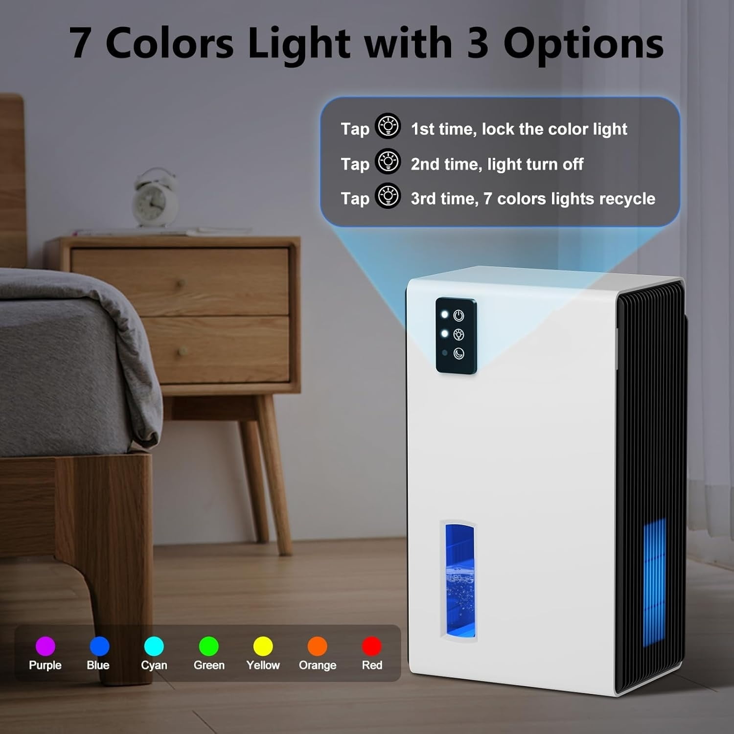 Dehumidifier,98 OZ Dehumidifiers for Home,(1100 sq.ft) Dehumidifiers for Basement Bathroom Bedroom with Auto Shut Off, Switchable 7 Colors Light (White)
