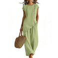 thumbnail image 3 of VBVC 2 Piece Wide Leg Pants Set Women Loose Fit V Neck Top Casual Summer Outfit,Green,S-2XL, 3 of 7
