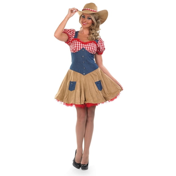 Fun Shack Womens Wild West Cowgirl Costume Ladies Country Rodeo Doll Fancy Dress Halloween Brown M