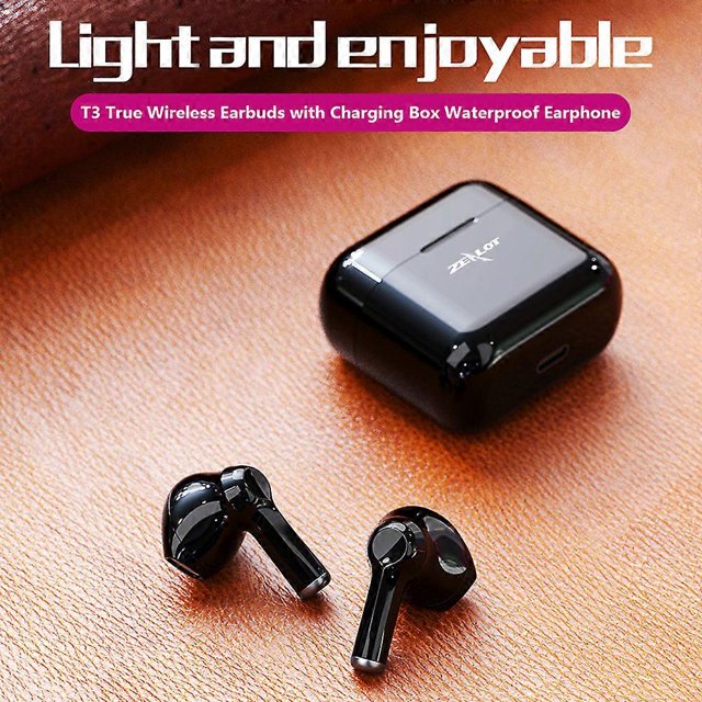 ZEALOT T3 White True Wireless Earbuds with Charging Box Waterproof Earphone Volume Control Mini TWS Headphone Handsfree for Sports