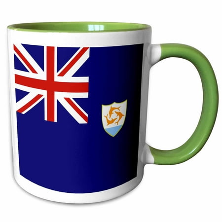 

3dRose Flag of Anguilla - Caribbean island dolphin shield coat of arms on navy blue with British Union Jack - Two Tone Green Mug 11-ounce