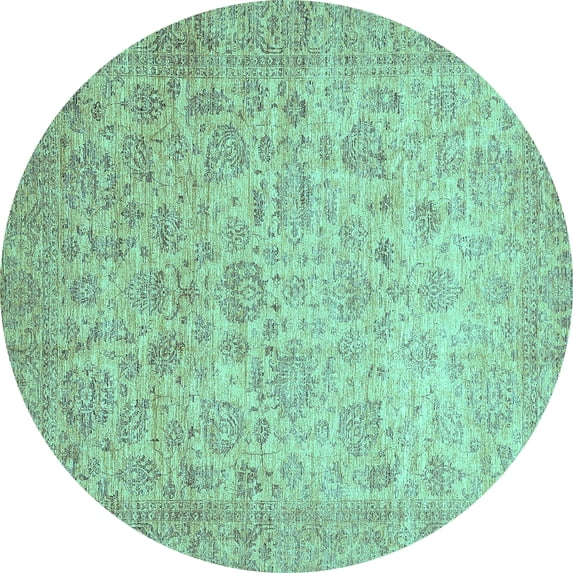 Ahgly Company Machine Washable Indoor Round Abstract Turquoise Blue Modern Area Rugs, 3' Round