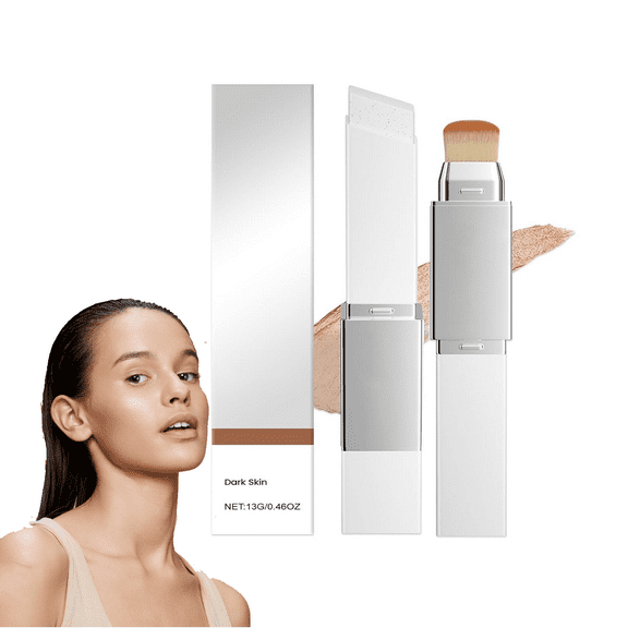 Cover Cream Stick,Korean Color-Changing Foundation Stick, Full Coverage Base Makeup， Dual-Ended with Detachable Brush , Medium to Full Coverage Cream Stick Hydrating Makeup(Dark Skin)