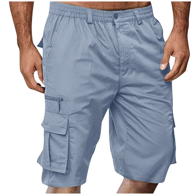 pstuiky Pantalones cortos deportivos para hombre, Pantalones cargo casuales con cremallera y botones para hombre, hasta la rodilla, lisos, con bolsillo, rectos, con cremallera y botones