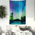 thumbnail image 3 of Aurora Borealis Tapestry, Sky over Lake Surrounded Forest Woods Hemisphere Print, Wall Hanging for Bedroom Living Room Dorm Decor, 40W X 60L Inches, Violet Blue Lime Green Purple, by Ambesonne, 3 of 5