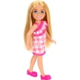 thumbnail image 4 of Barbie Chelsea Doll, Small Doll Wearing Removable Checked Dress & Pink Shoes with Blonde Hair & Blue Eyes, 4 of 5