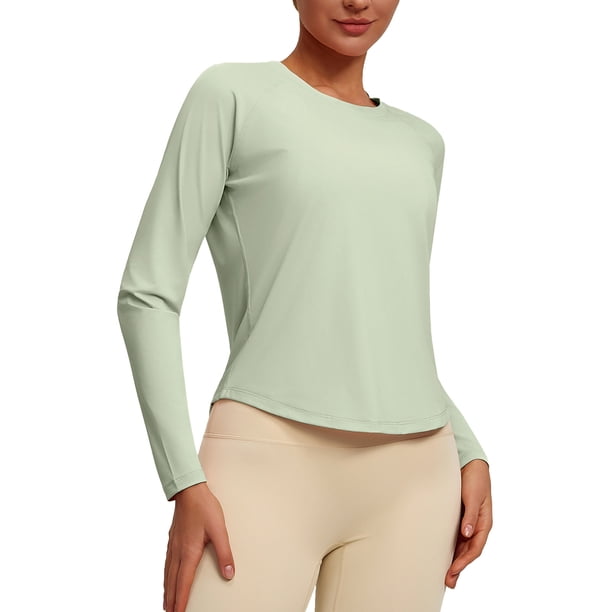 MHFRRA Camiseta de Yoga de Manga Larga para Senderismo, Ligera, de Secado Rápido, para deportes Al Aire Libre Verde Claro