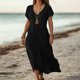 thumbnail image 1 of Traje de Falda Larga Para Mujer, Cuello En V, Vestido Informal de Lino, Atuendo de Primavera y Verano Con Sandalias, 1 of 3