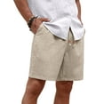 thumbnail image 3 of GIRUNS Men's Linen Shorts Casual Summer Beach Drawstring Elastic Waist Shorts with Pocket Flaxen L, 3 of 7