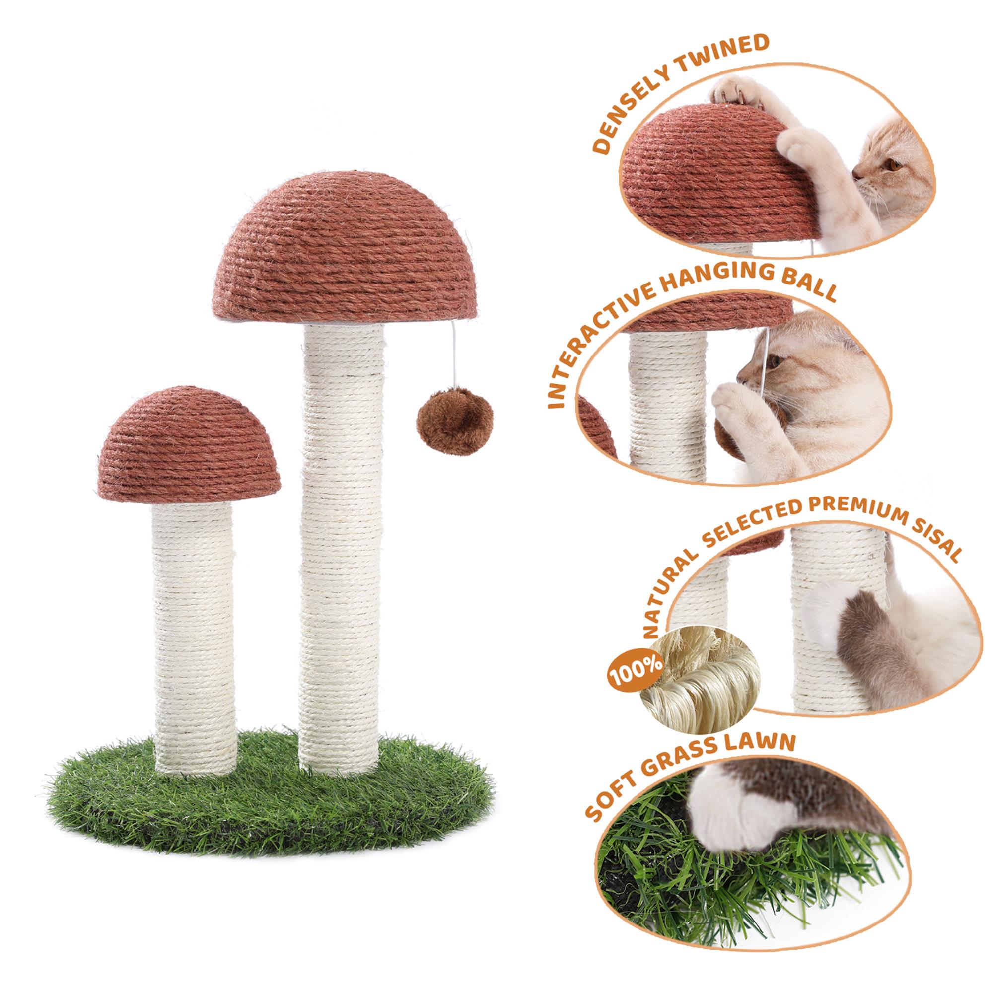 Kadyn 18" Mushroom Style Cat Scratching Post for Kitty, Natural Sisal Cat Tree for Indoor Cats, Kittens and Small Cat Interactive Toys, Brown