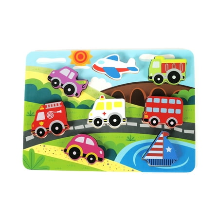 Vehicle & Travel Chunky Wooden Puzzle for Toddlers, Preschool Age w/ 