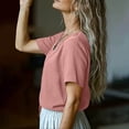 thumbnail image 5 of Noric Women's Short Sleeve Blouse Vintage Boho Lace Applique V-Neck Button Up Summer Casual Top Flowy T-Shirt, 5 of 7
