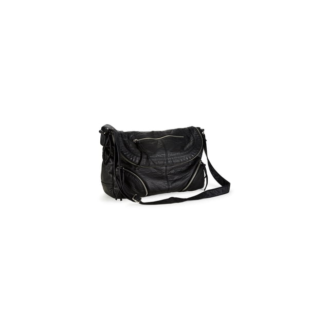 Aeropostale Womens Faux Leather Messenger Bag, Negro, Pequeño (17 in. - 22 in.) Aeropostale Bolsa de mensajero