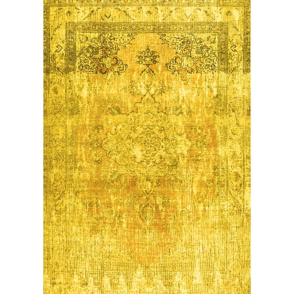 Ahgly Company Indoor Rectangle Abstract Yellow Contemporary Area Rugs, 4' x 6'