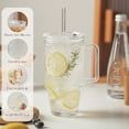 thumbnail image 4 of Vasos de vidrio acanalado de 24 onzas con tapas y popotes, vaso de vidrio con asa, juego de 2 tazas de café helado de vidrio reutilizables con tapa y pajita para batidos, té, jugo, taza, 4 of 4