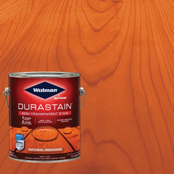4 Pack, Natural Redwood, Wolman DuraStain Satin Semi-Transparent Stain- Gallon