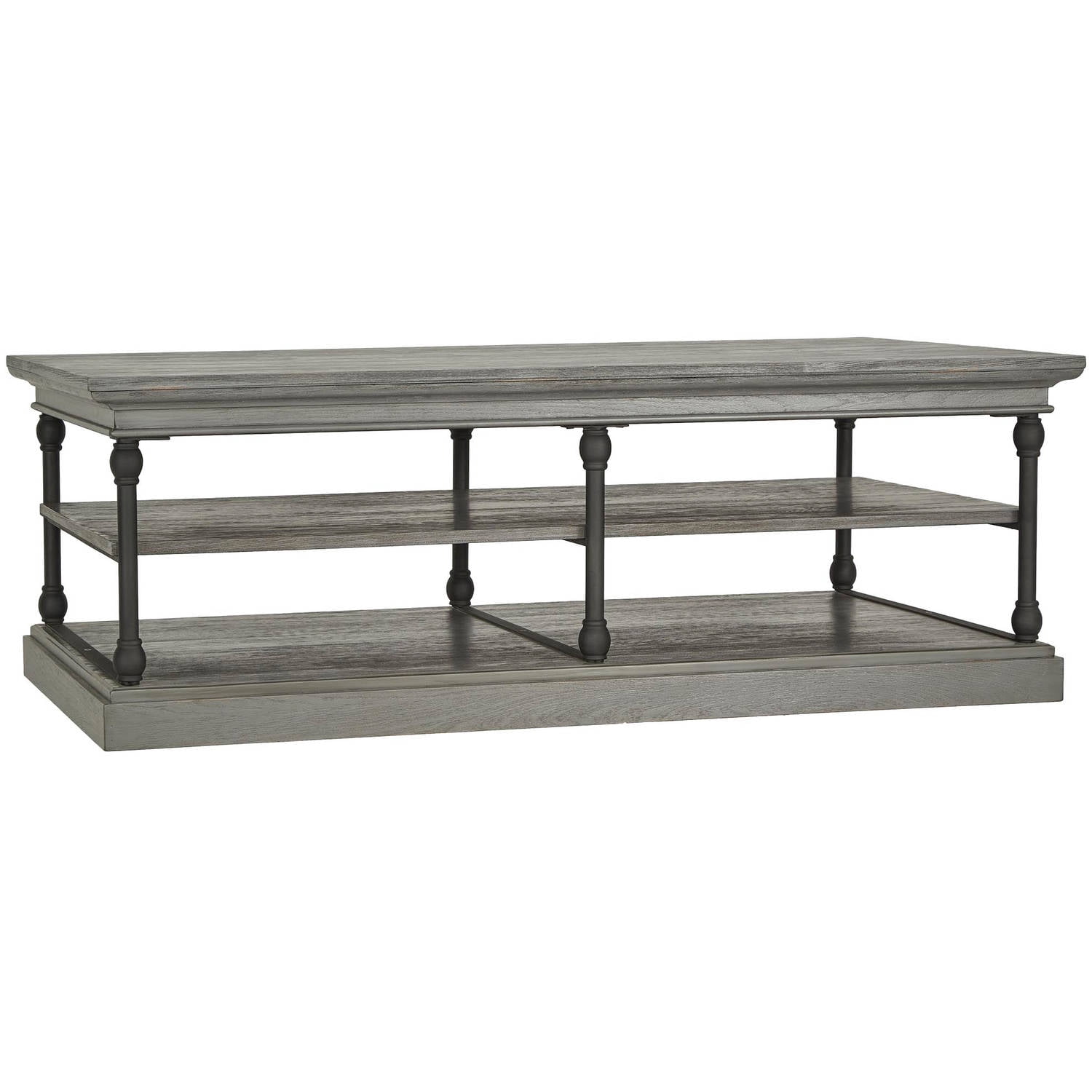 Weston Home Cabana Rectangular Storage Shelf Coffee Table, Frost Grey