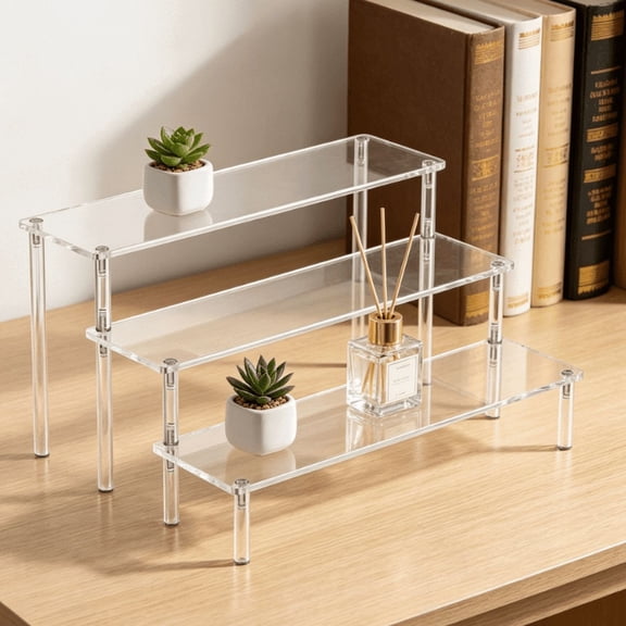 3-Tier Clear Acrylic Display Stand, Multi-Purpose Storage Rack for Perfume Cupcake Dessert Doll Figure, Decor Organizer Shelf for Home Party Shop Vanity Cabinet