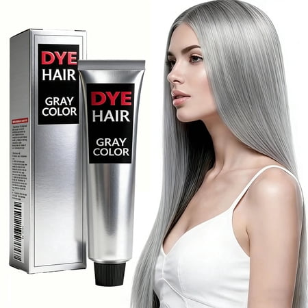 Permanent Silver Grey Hair Dye Cream, Unisex Long-Lasting DIY Hair Color Cream for Men & Women, Not Easy to Fade,150g