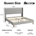 thumbnail image 3 of Frostbloom Queen Size Platform Bed Frame, Linen Upholstered Wingback Headboard, Light Gray, 3 of 7