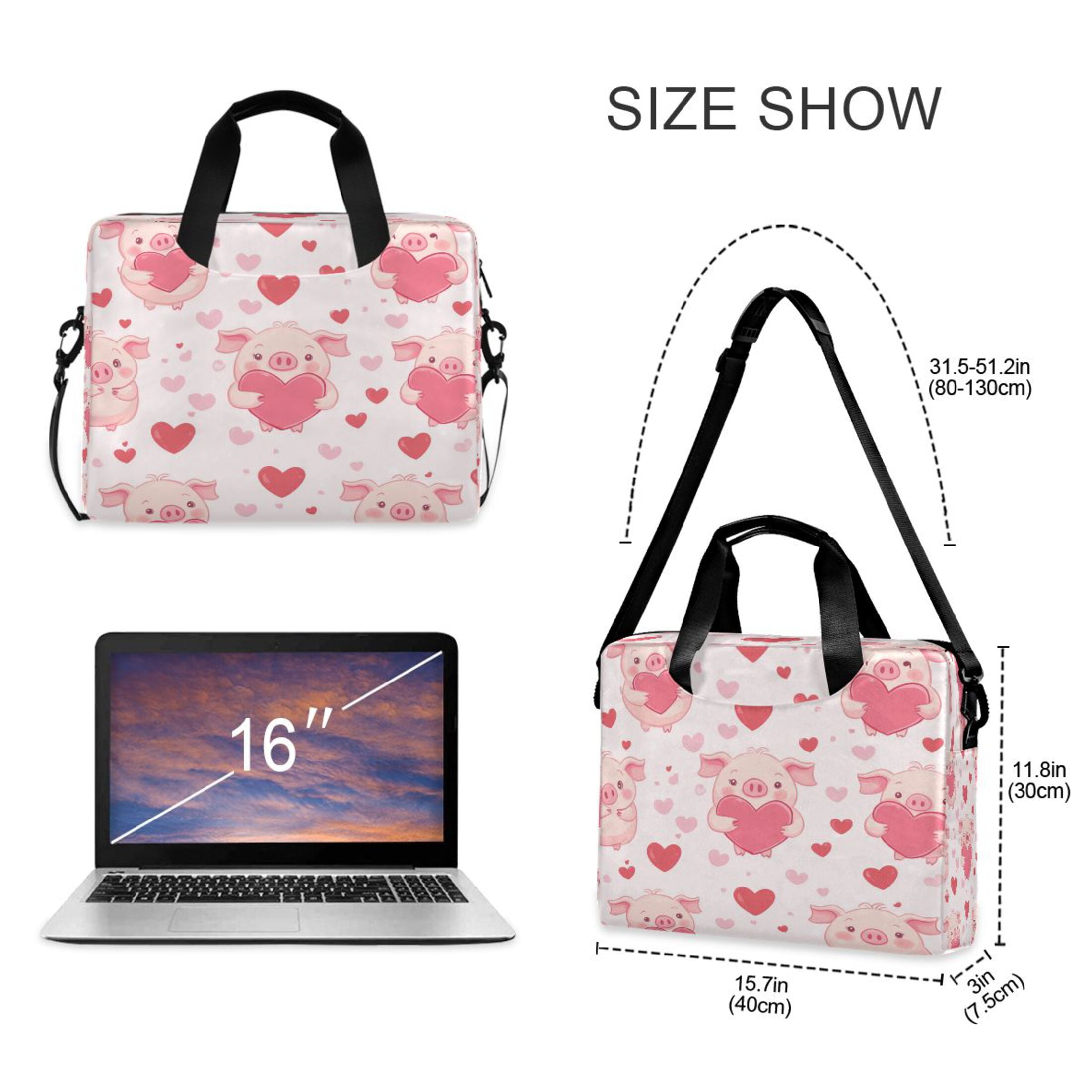 16" Laptop Tote Bag Laptop Sleeve Case Computer Briefcase for Work & Travel Pink Cute Pigs