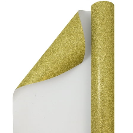 JAM Paper Holiday Gift Wrap, Glitter Wrapping Paper, 25 Sq ft, Gold, Sold Individually