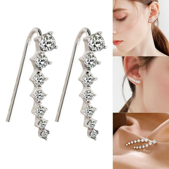 Lyzmus Clearance Earrings Seven Star Diamond Stud Earrings 7 Crystals Ear Cuffs Hoop Climber Sterling Cartilage Earrings With Cubic Zirconia Piercing Earring For Women