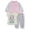 Disney Minnie Mouse Baby Girl Varsity Jacket, Jersey Tee, and Jogger, 3pc Outfit Set