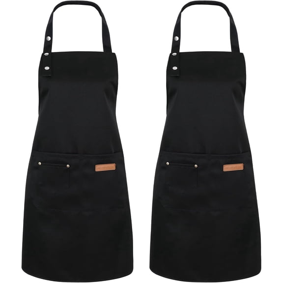 2-Pack Women’s Kitchen Chef Aprons, Adjustable Neck Strap Cooking Apron with Large Pockets for Baking, Grilling & Food Prep