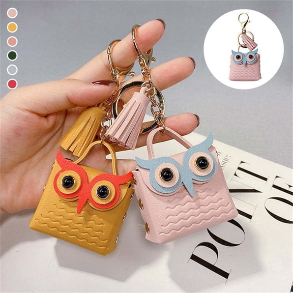 ZhyrZng Owl Leather Coin Purse Key Buckle Earphone Storage Bag Double Leather Owl Tassel Wallet Bluetooth Earphone Hanging Bag Decoration Home Storage Storage Organizer