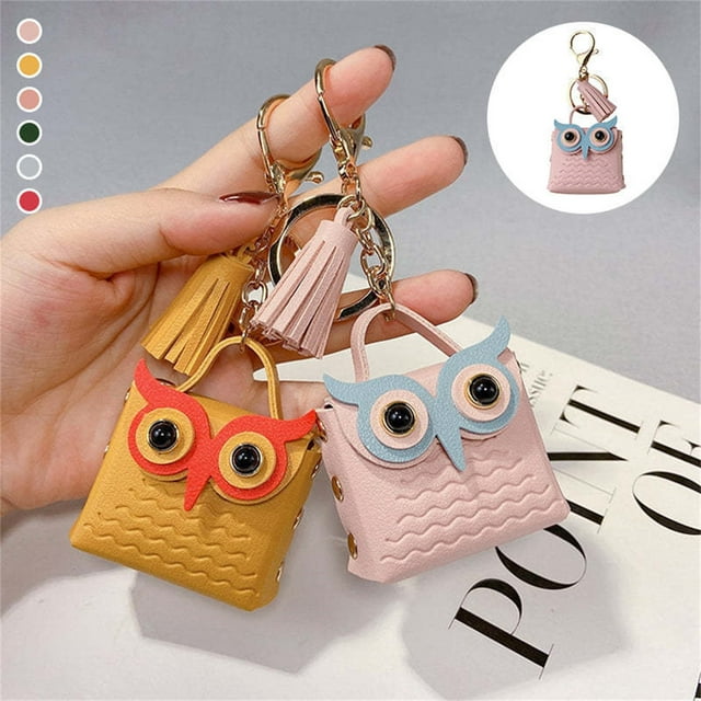Xihbxyly Monedero de Piel con Forma de Búho, con Forma Única, para Colgar Auriculares Bluetooth, Diseño de Doble Borla de Piel, Compacto para Guardar Llaves, Joyas, Pintalabios, Accesorio de Viaje, R