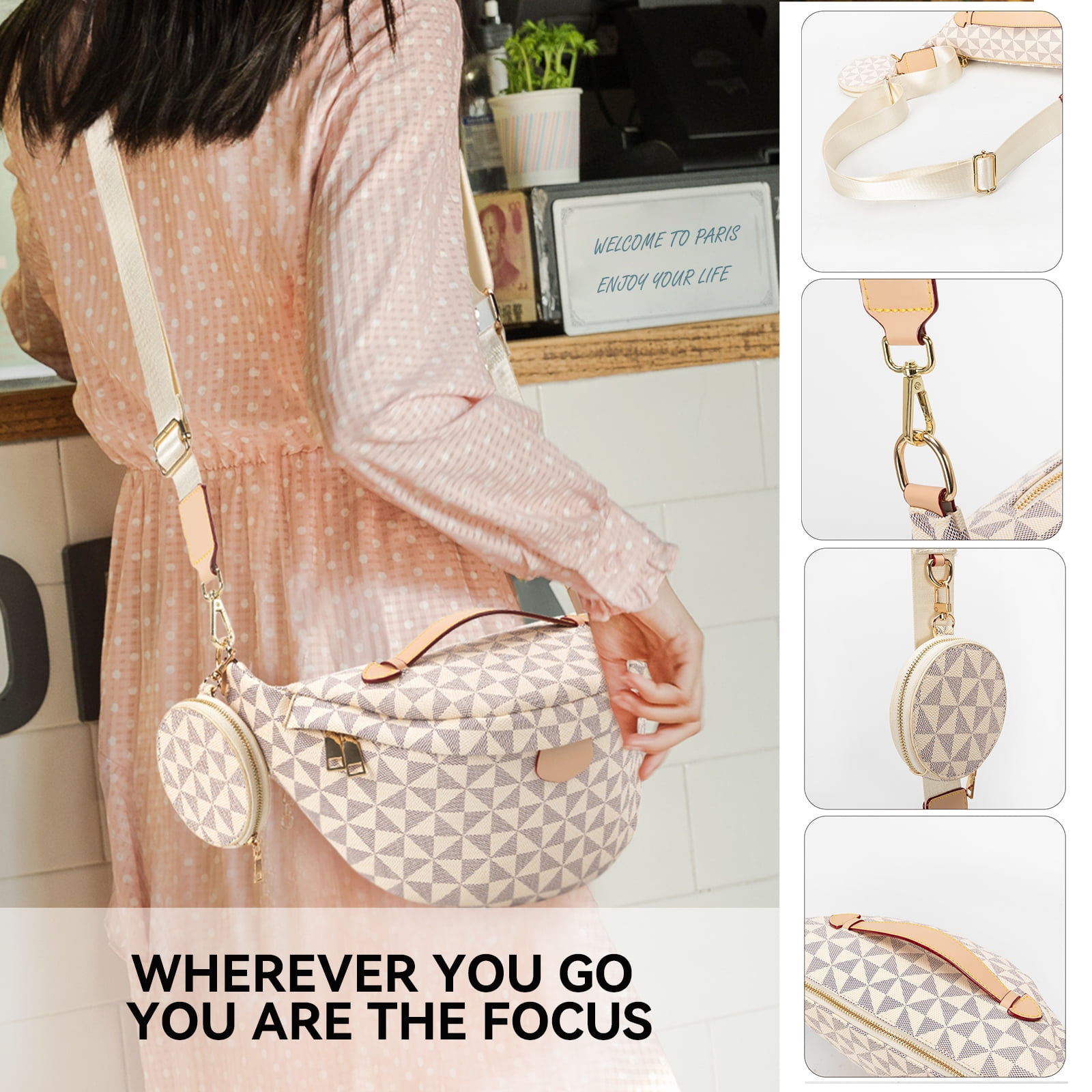 Crossbody Sling Bag-Windmill pattern Belt Chest Bum Bag Checkered for Women's Daily Shopping & Travel