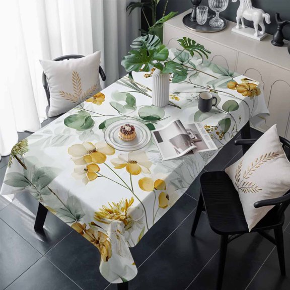 Sage Green Eucalyptus Table Cloth Waterproof Tablecloths, Spring Floral Botanical Farmhouse Tablecloth Dining Table Cover for Kitchen Party Tabletop Outdoor, Rectangle Tablecloth 54x108 Inch