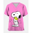 thumbnail image 3 of Camiseta de mujer, uniforme de enfermera, adorable estampado de dibujos animados de Snoopy y Charlie Brown, cuello en V, bolsillo, ropa de trabajo médica, uniforme de enfermera, tops, 3 of 5