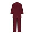 thumbnail image 5 of UVEASISHA 2 Piece Lounge Sets for Women Plus Size Linen Loungewear Sets 3/4 Sleeve Tops and Wide Leg Pants Matching Set Wine XL, 5 of 8