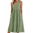 thumbnail image 2 of Inverlee Women's Linen Cotton Dresses Summer Fashion Sleeveless V Neck Midi Dresses Commute Casual Solid Color Sundress with Pocket, 2 of 5