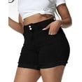 thumbnail image 3 of Gocolloa Womens Plus Size Jean Shorts High Waisted Stretchy Ripped Frayed Folded Hem Denim Shorts Black 16W, 3 of 5