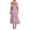 thumbnail image 2 of Gvmfive Women Plaid Print Off Shoulder Ruffles Loose Dress Casual Holiday Midi Dresses, 2 of 3